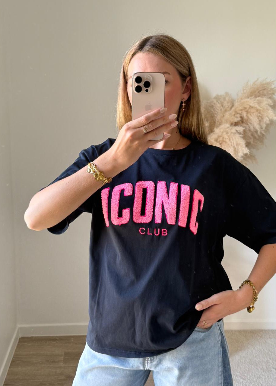 T-shirt Ample en Coton Imprime ICONIC -bleu marine