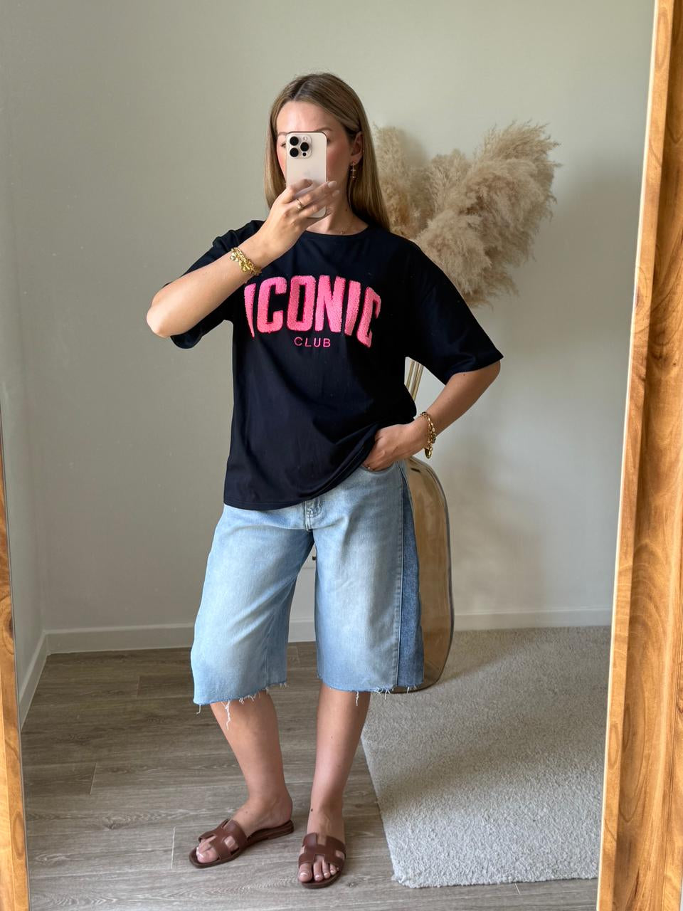 T-shirt Ample en Coton Imprime ICONIC -bleu marine