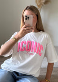 T-shirt Ample en Coton Imprimé Texte - Blanc