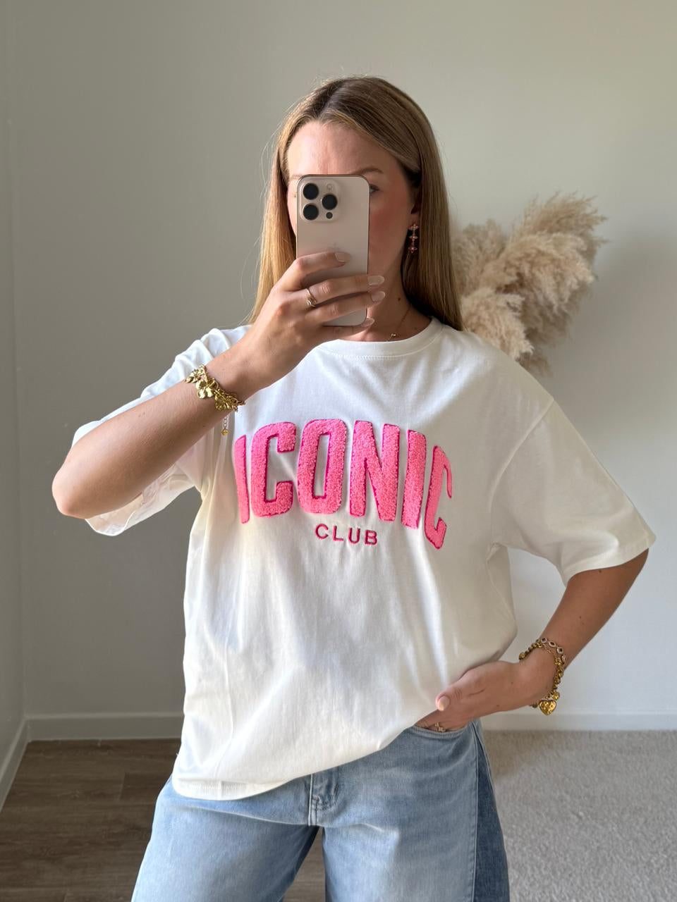 T-shirt Ample en Coton Imprimé Texte - Blanc