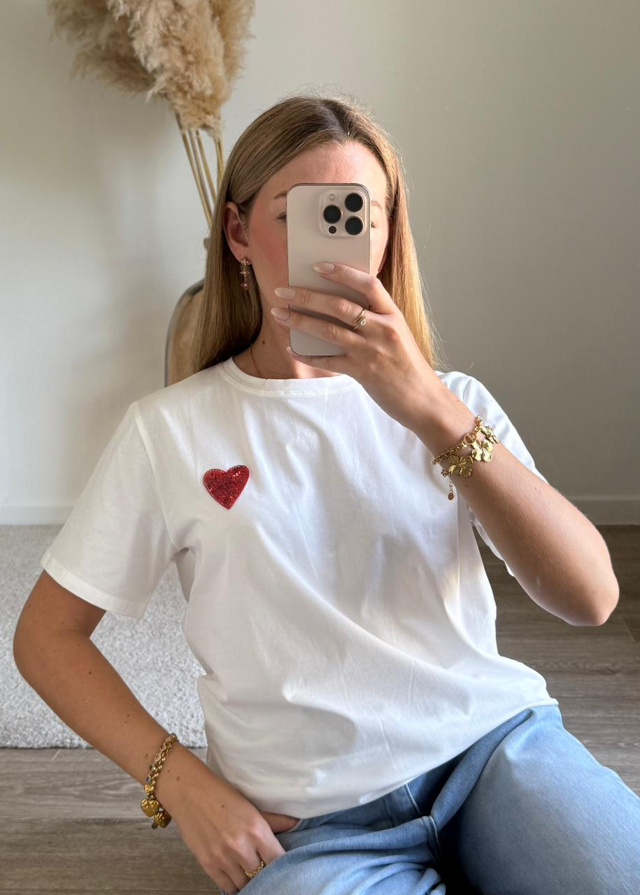 T-shirt Basique avec Broderie Cœur
