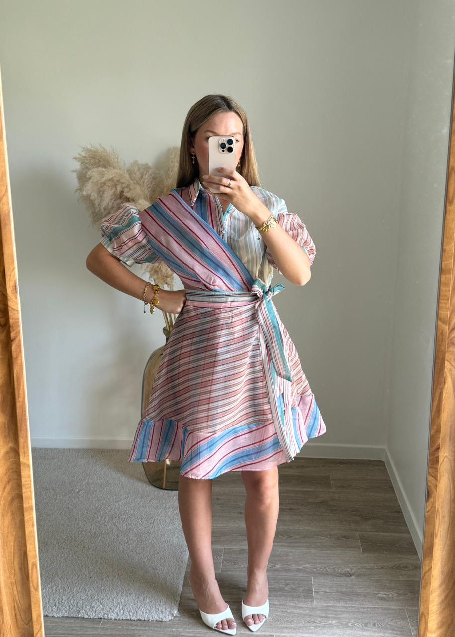 Robe Portefeuille en Popeline à Rayures