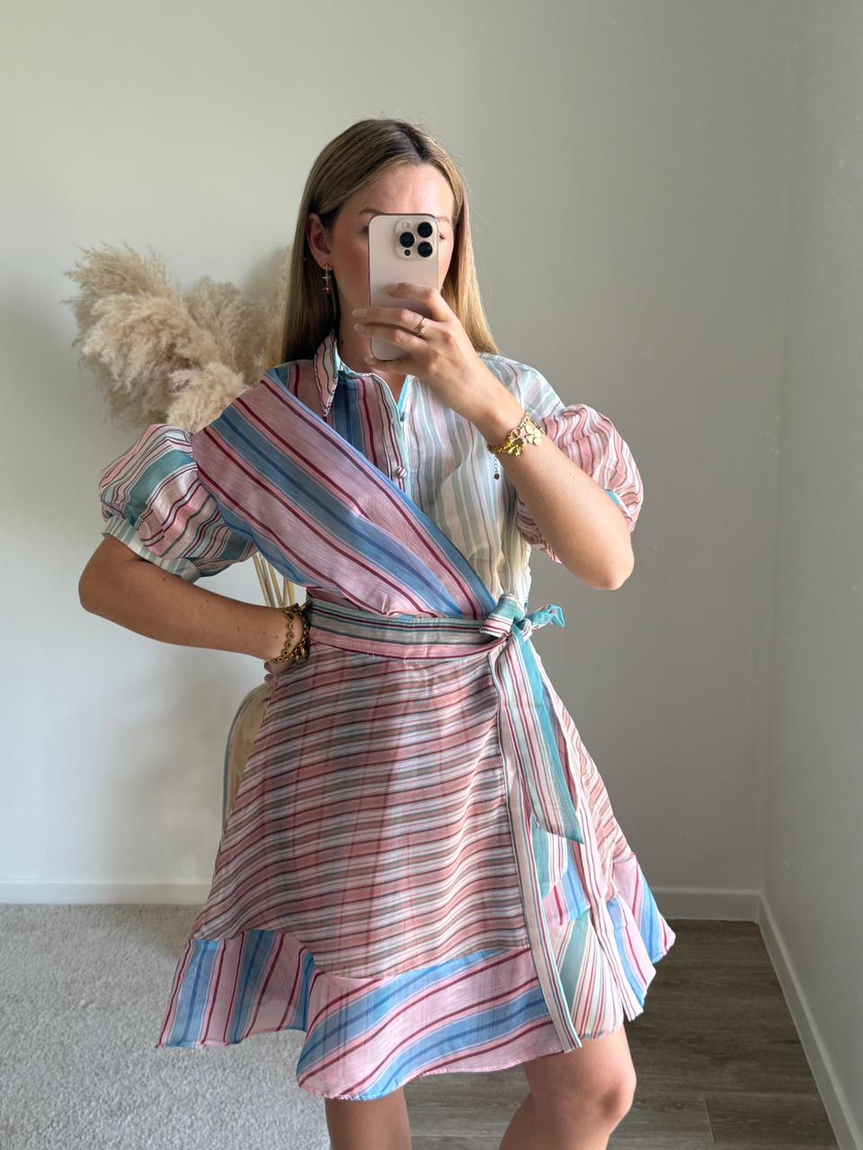 Robe Portefeuille en Popeline à Rayures