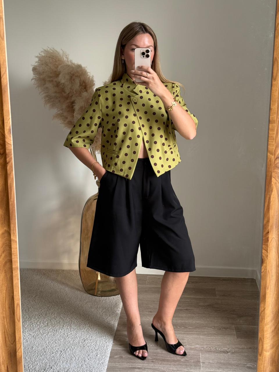 Veste Tailleur Courte à Pois - Vert