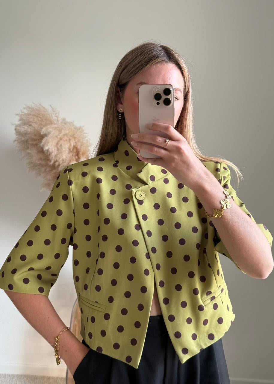 Veste Tailleur Courte à Pois - Vert
