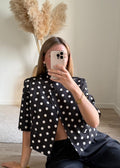 Veste Tailleur Courte à Pois - Noir