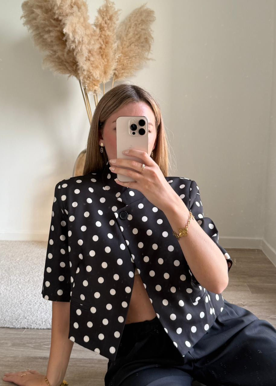 Veste Tailleur Courte à Pois - Noir