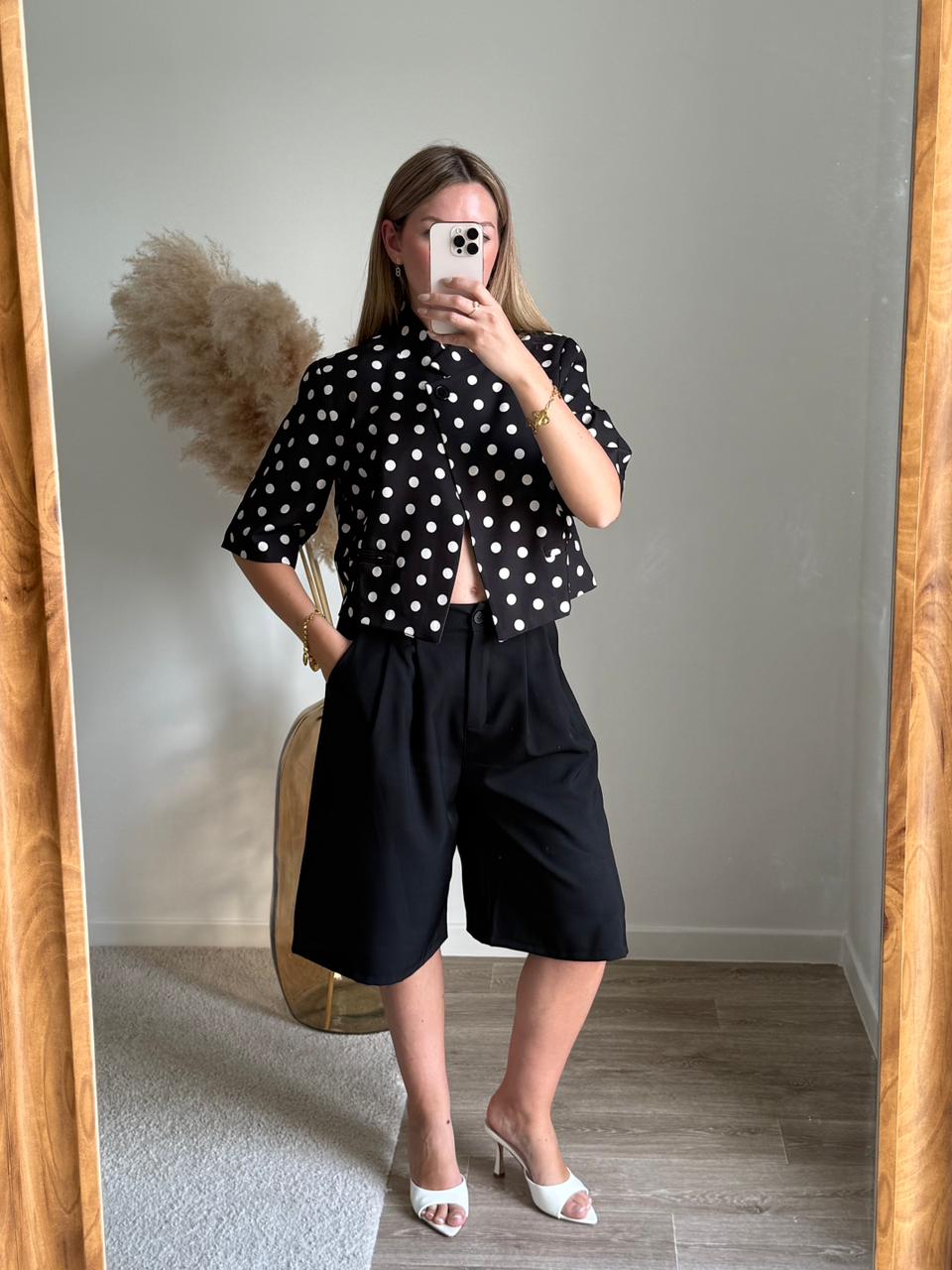 Veste Tailleur Courte à Pois - Noir