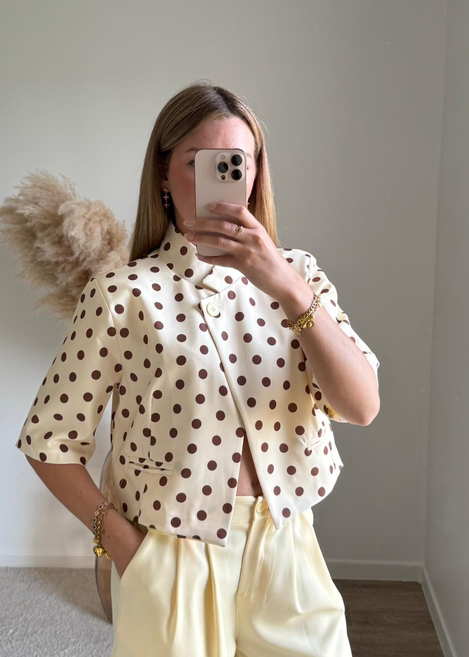 Veste Tailleur Courte à Pois - Jaune Pastel