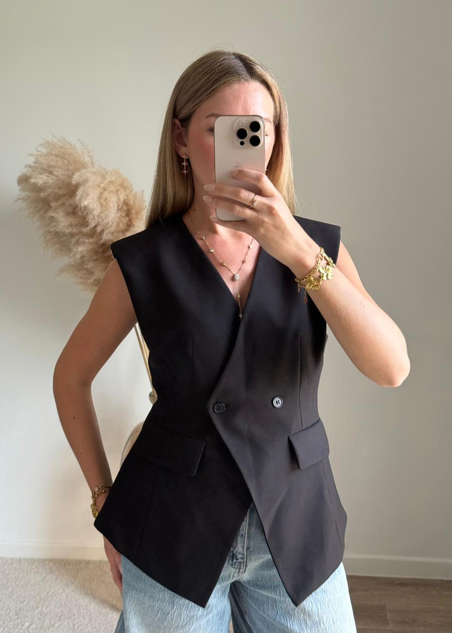 Blazer Sans Manches Coupe Croisée - Noir
