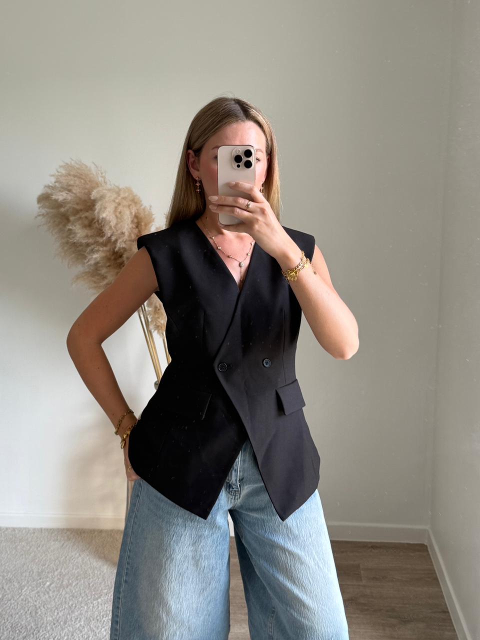 Blazer Sans Manches Coupe Croisée - Noir