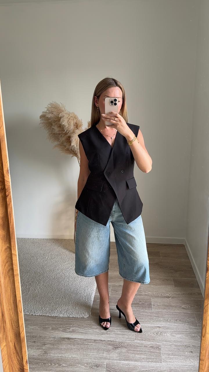 Blazer Sans Manches Coupe Croisée - Noir