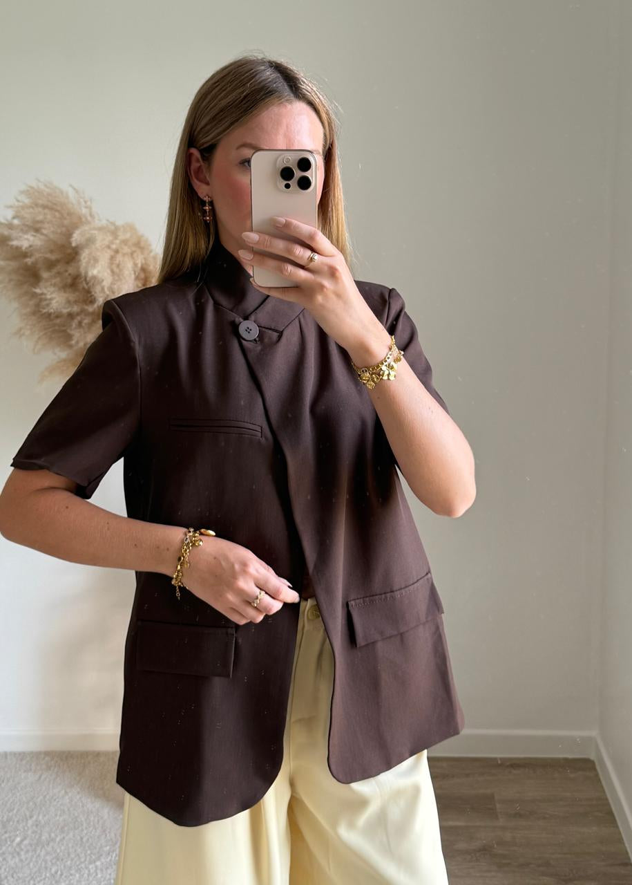 Blazer Court-Asymétrique - Chocolat