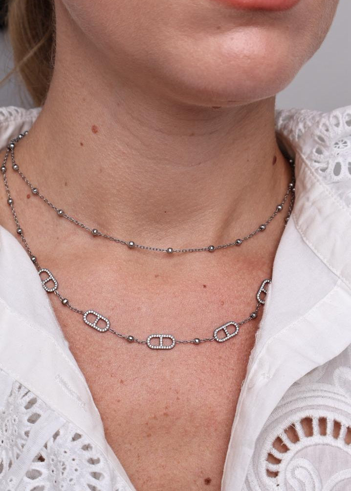 Collier Double Rang Maille Marine Strassée & Perles-argent