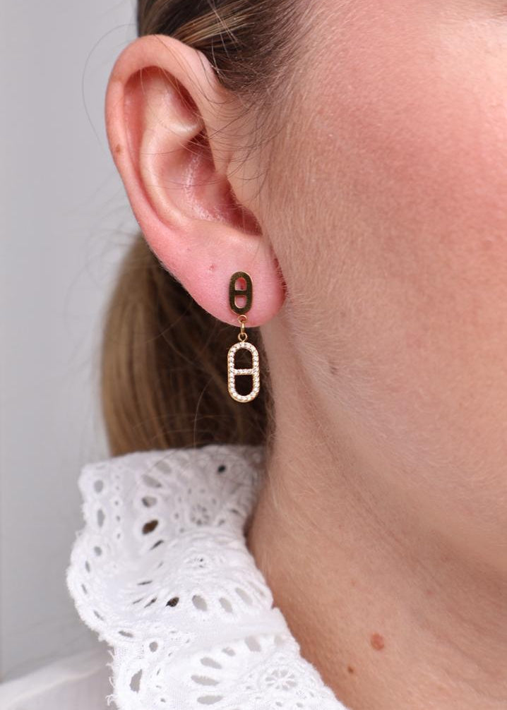 Boucles d'oreilles pendantes à double ovale - doré