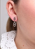 Boucles d'oreilles pendantes à double ovale - argent