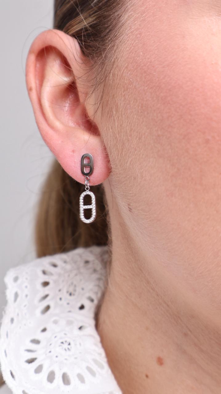 Boucles d'oreilles pendantes à double ovale - argent