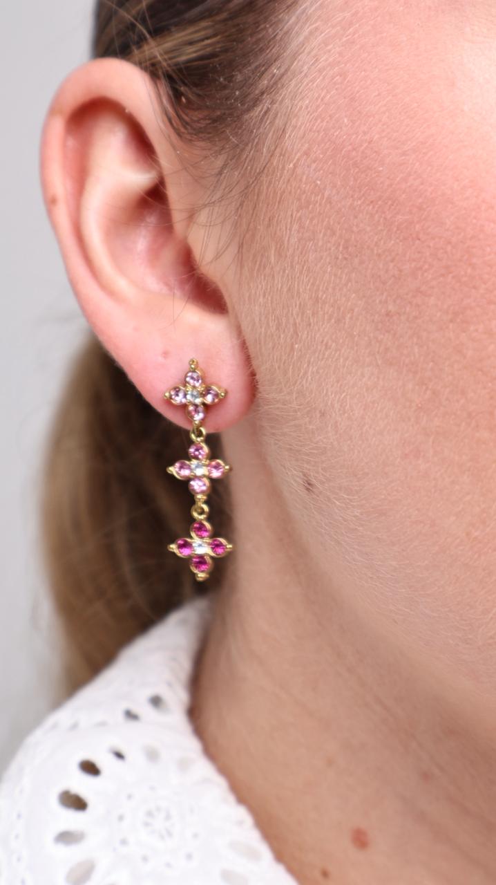 Boucles d'Oreilles Flora Drop en Or Fin - Rose