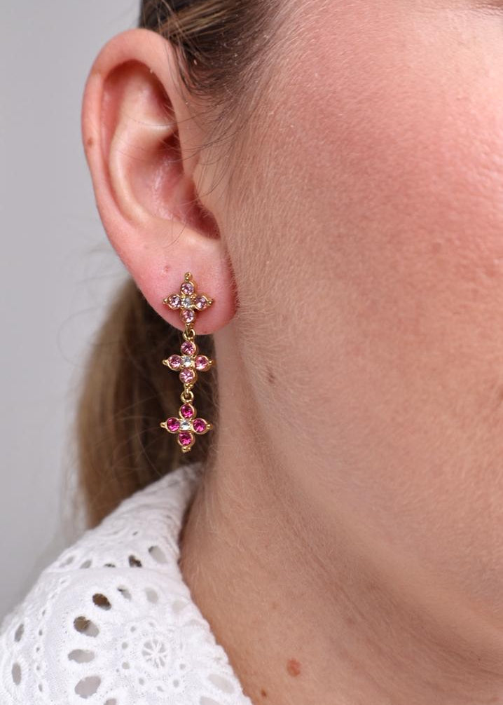 Boucles d'Oreilles Flora Drop en Or Fin - Rose