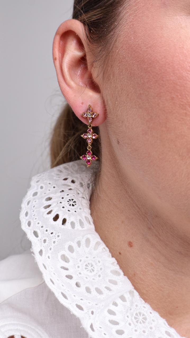 Boucles d'Oreilles Flora Drop en Or Fin - Rose