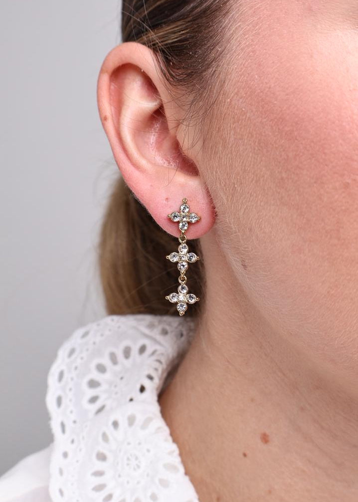 Boucles d'Oreilles Flora Drop en Or Fin - Blanc