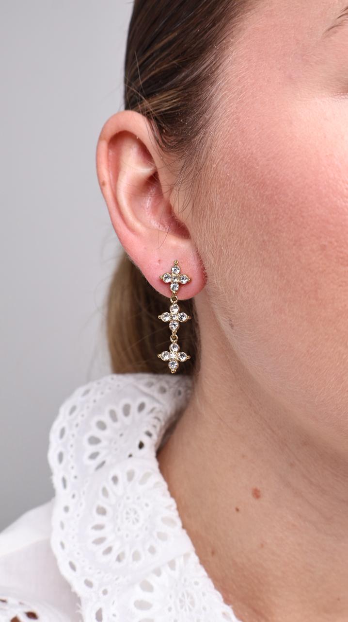 Boucles d'Oreilles Flora Drop en Or Fin - Blanc