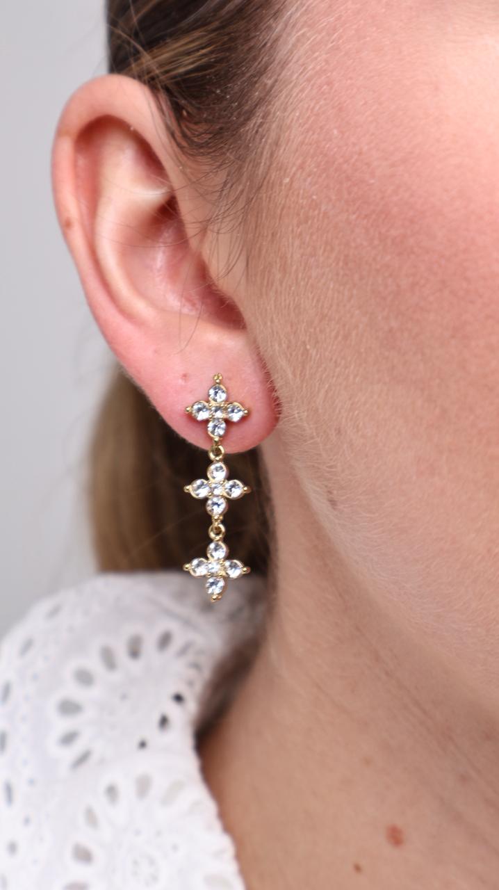 Boucles d'Oreilles Flora Drop en Or Fin - Blanc
