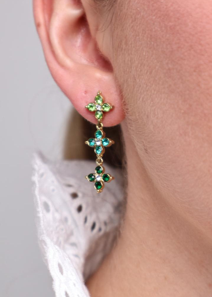 Boucles d'Oreilles Flora Drop en Or Fin - Vert