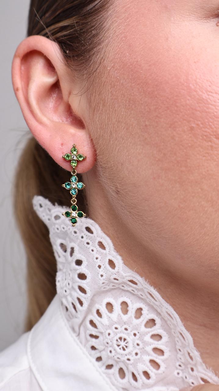 Boucles d'Oreilles Flora Drop en Or Fin - Vert