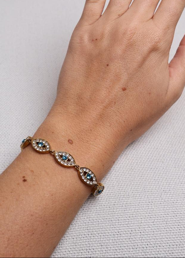 Bracelet Maillons Œil de Lumière en acier inoxydable- Bleu