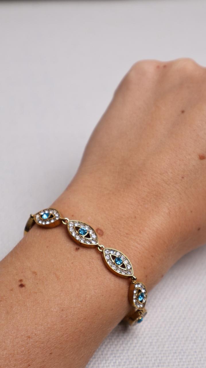 Bracelet Maillons Œil de Lumière en acier inoxydable- Bleu
