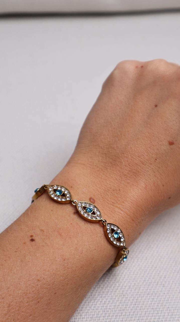 Bracelet Maillons Œil de Lumière en acier inoxydable- Bleu
