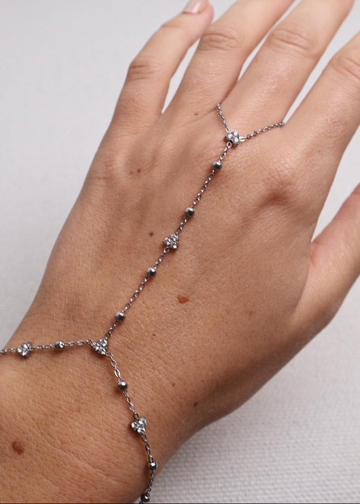 Bijou de Main Flore Chaîne Perlée & Strass - Argent