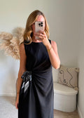 Robe Noire Sans Manches Effet Lin