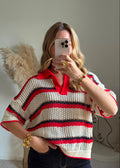 Polo en Maille Tricot Ajourée à Rayures