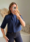 Veste Courte à Col Montant Bleu Foncé