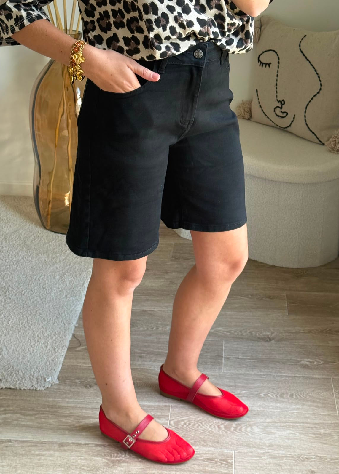 Bermuda Denim Coupe Droite Noir