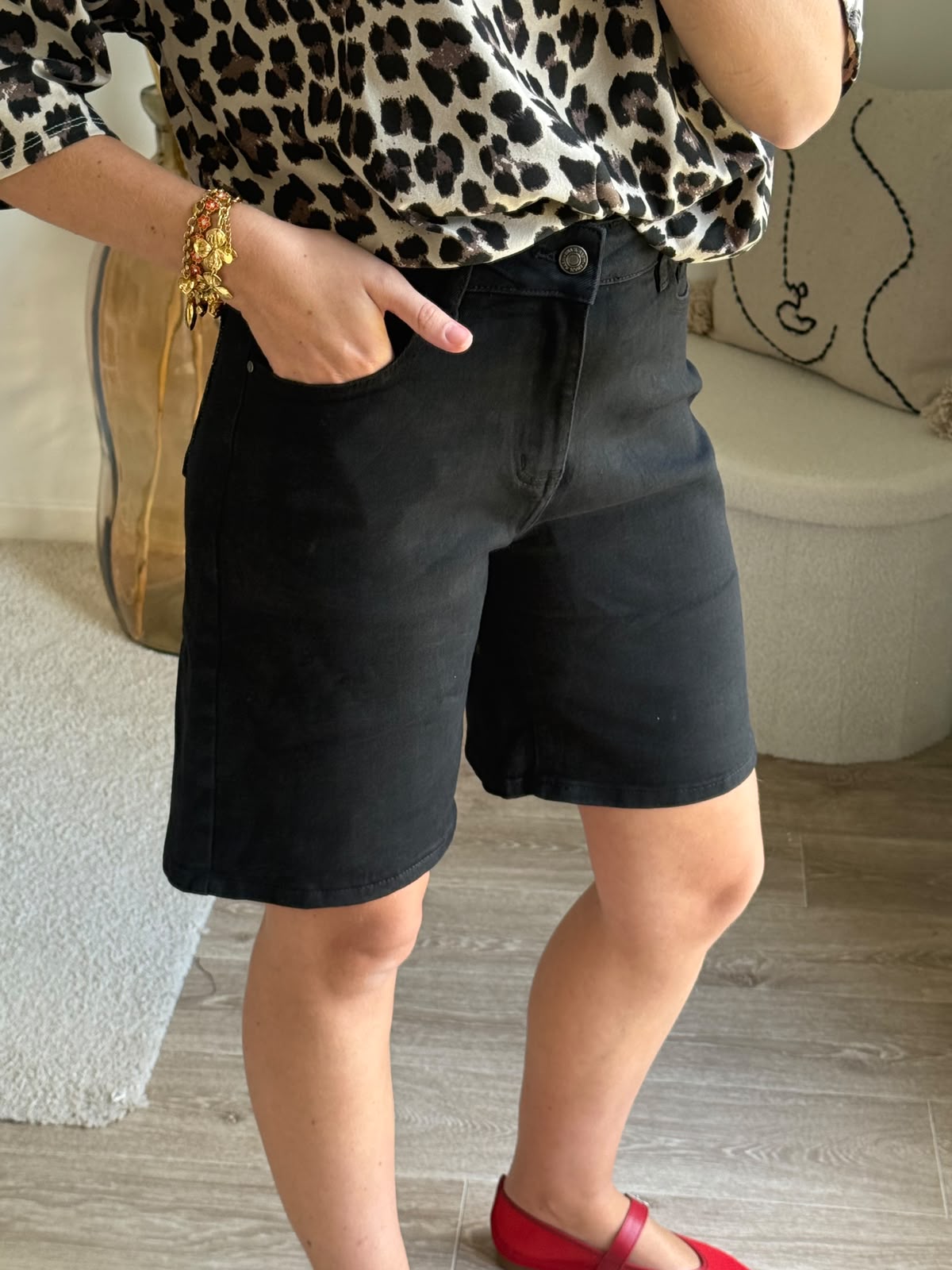 Bermuda Denim Coupe Droite Noir