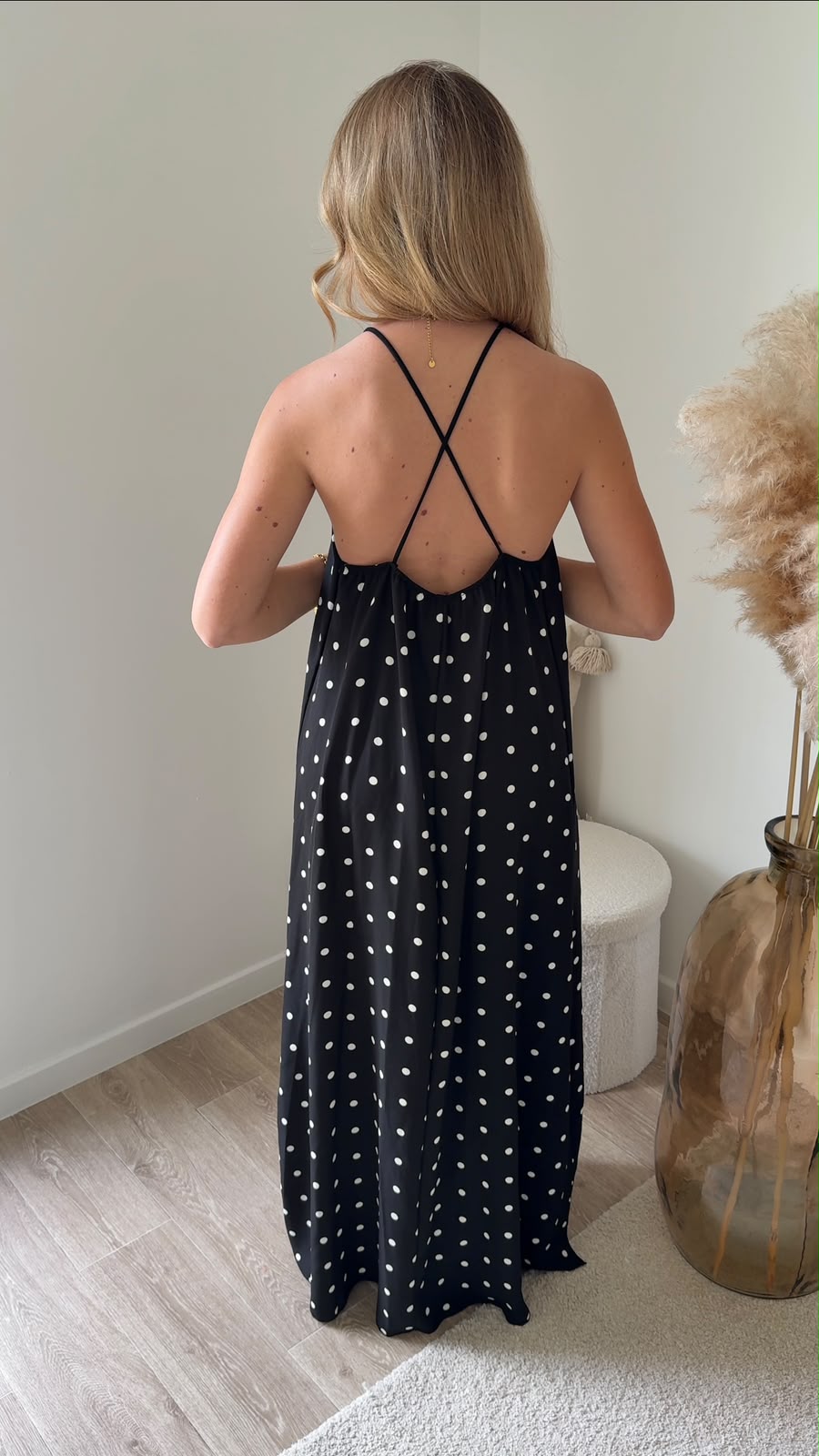 Robe Maxi Imprimé à Bretelles Croisées - Pois