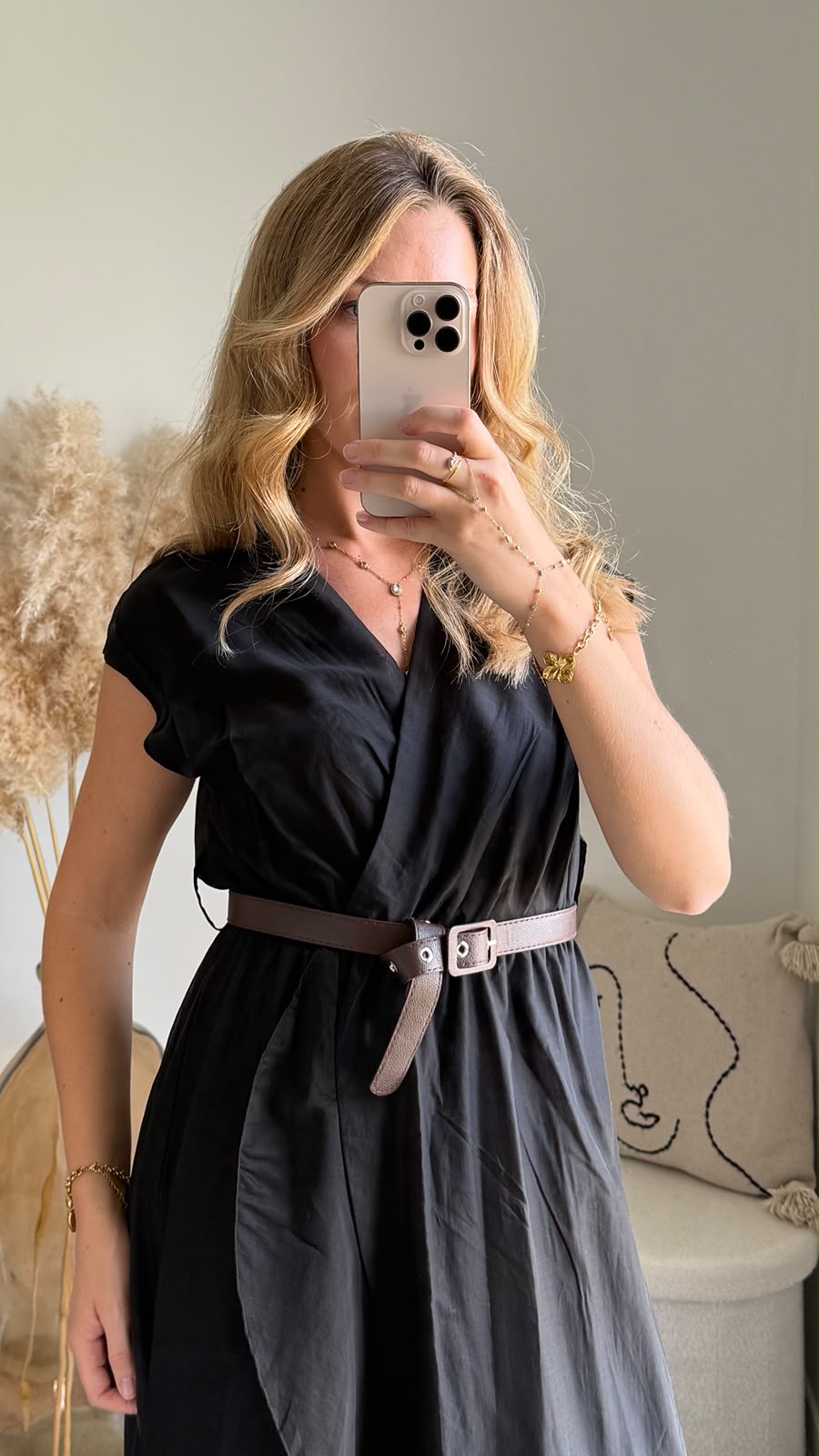 Robe Fluide Drapée à Ceinture - Noir