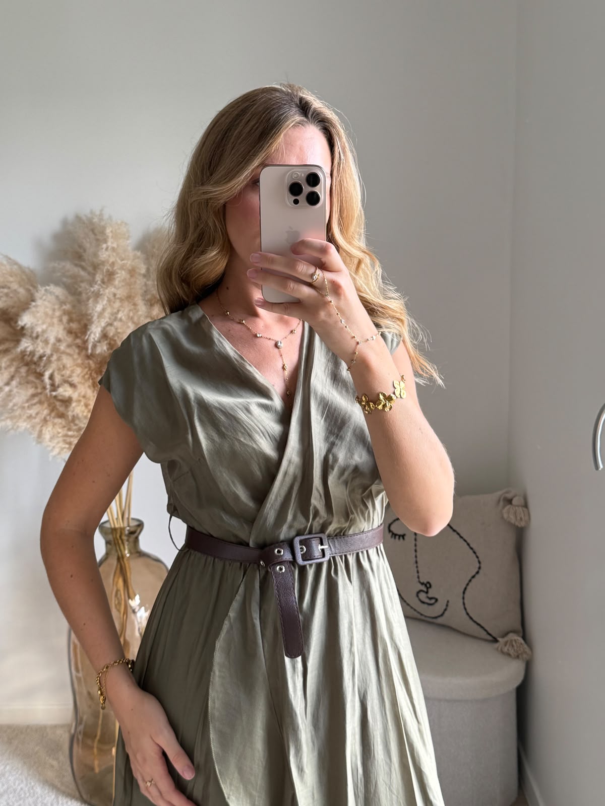 Robe Fluide Drapée à Ceinture - Vert khaki