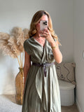 Robe Fluide Drapée à Ceinture - Vert khaki