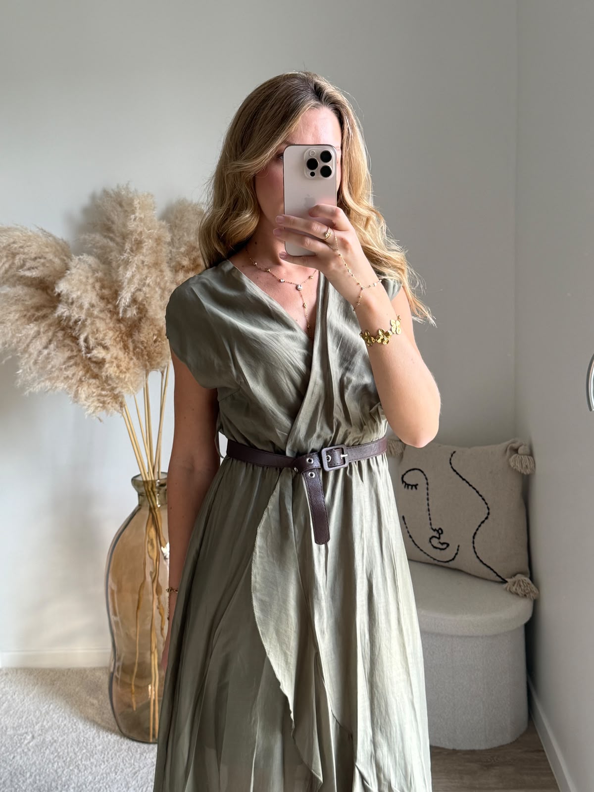 Robe Fluide Drapée à Ceinture - Vert khaki