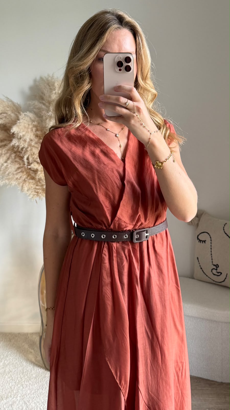 Robe Fluide Drapée à Ceinture - tiracota