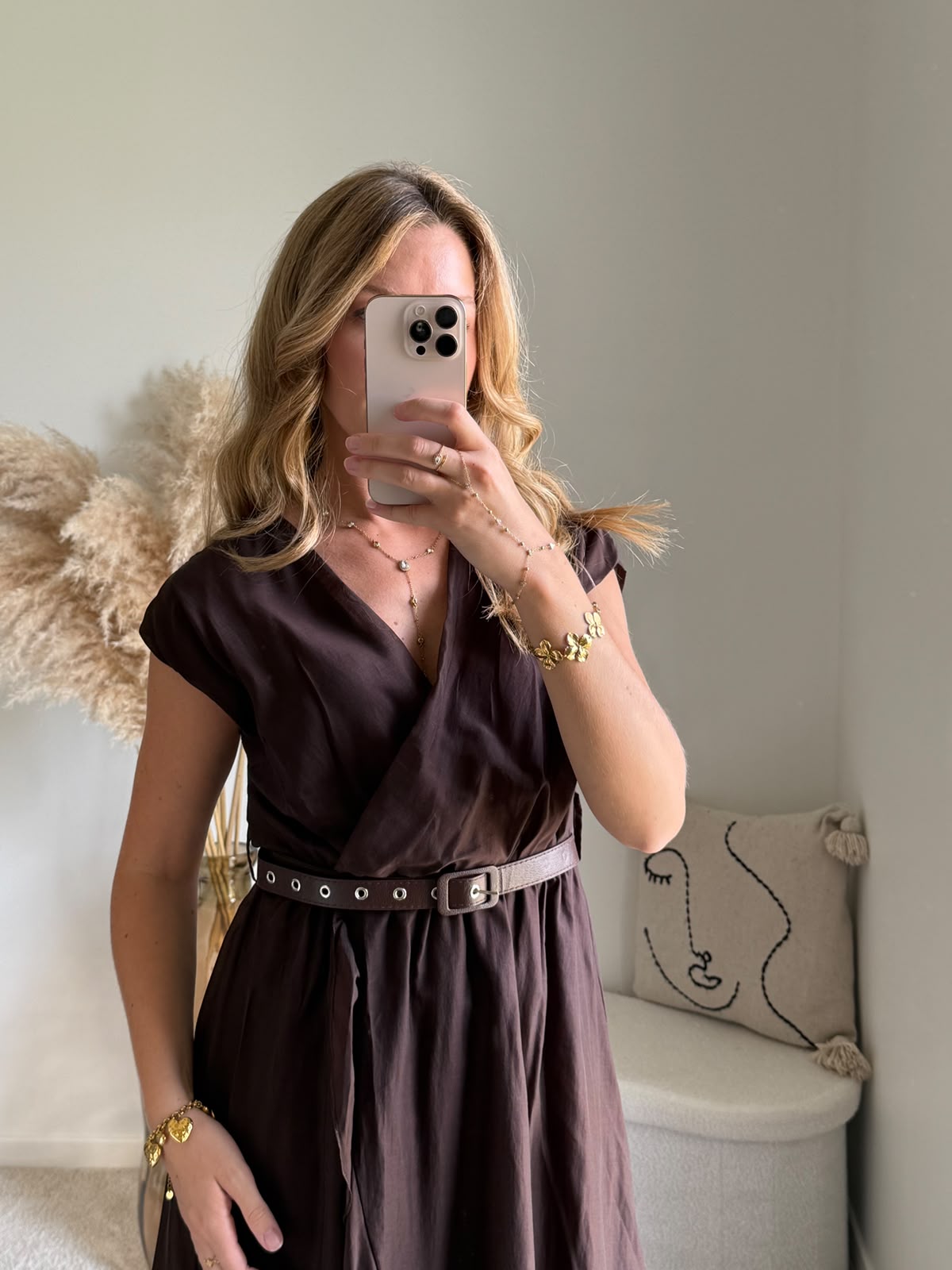 Robe Fluide Drapée à Ceinture - Marron