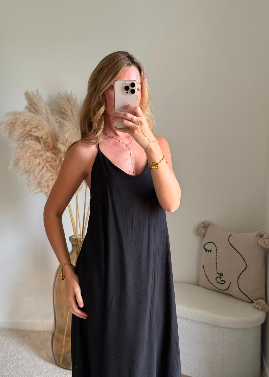 Robe Maxi à Bretelles - Noir