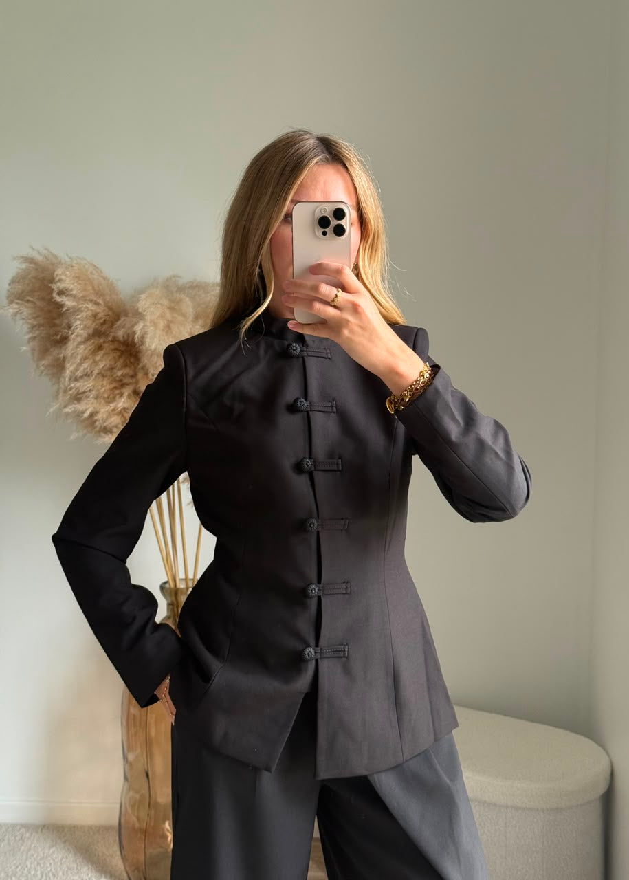 Veste cintrée style asiatique minimaliste - Noir qualité premium