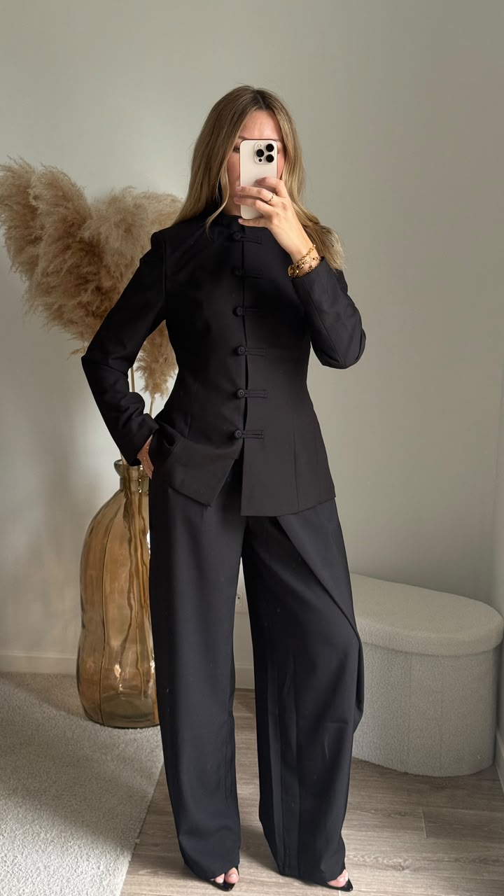 Veste cintrée style asiatique minimaliste - Noir qualité premium