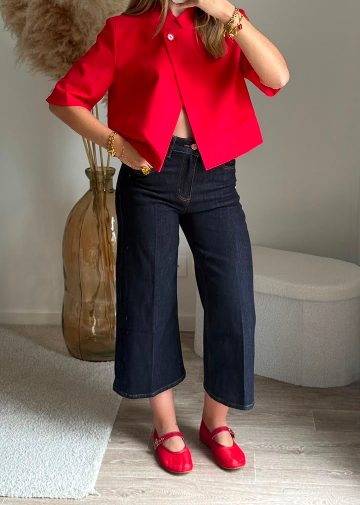 Jean cropped wide leg bleu marine foncé