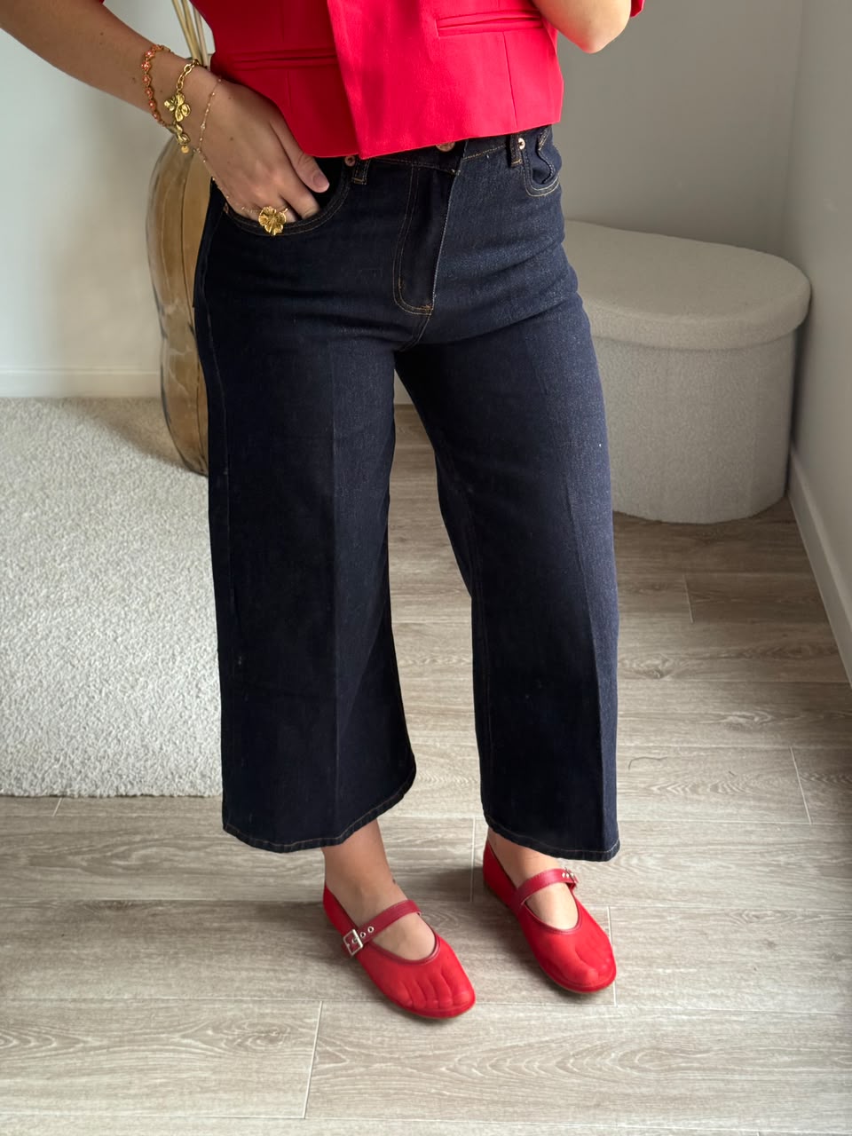Jean cropped wide leg bleu marine foncé